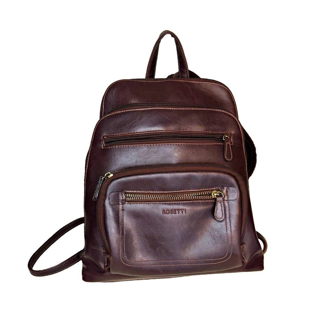 Rosetti Brown Solid Backpack Purse with Outer Pockets, Gold Hardware, Zip